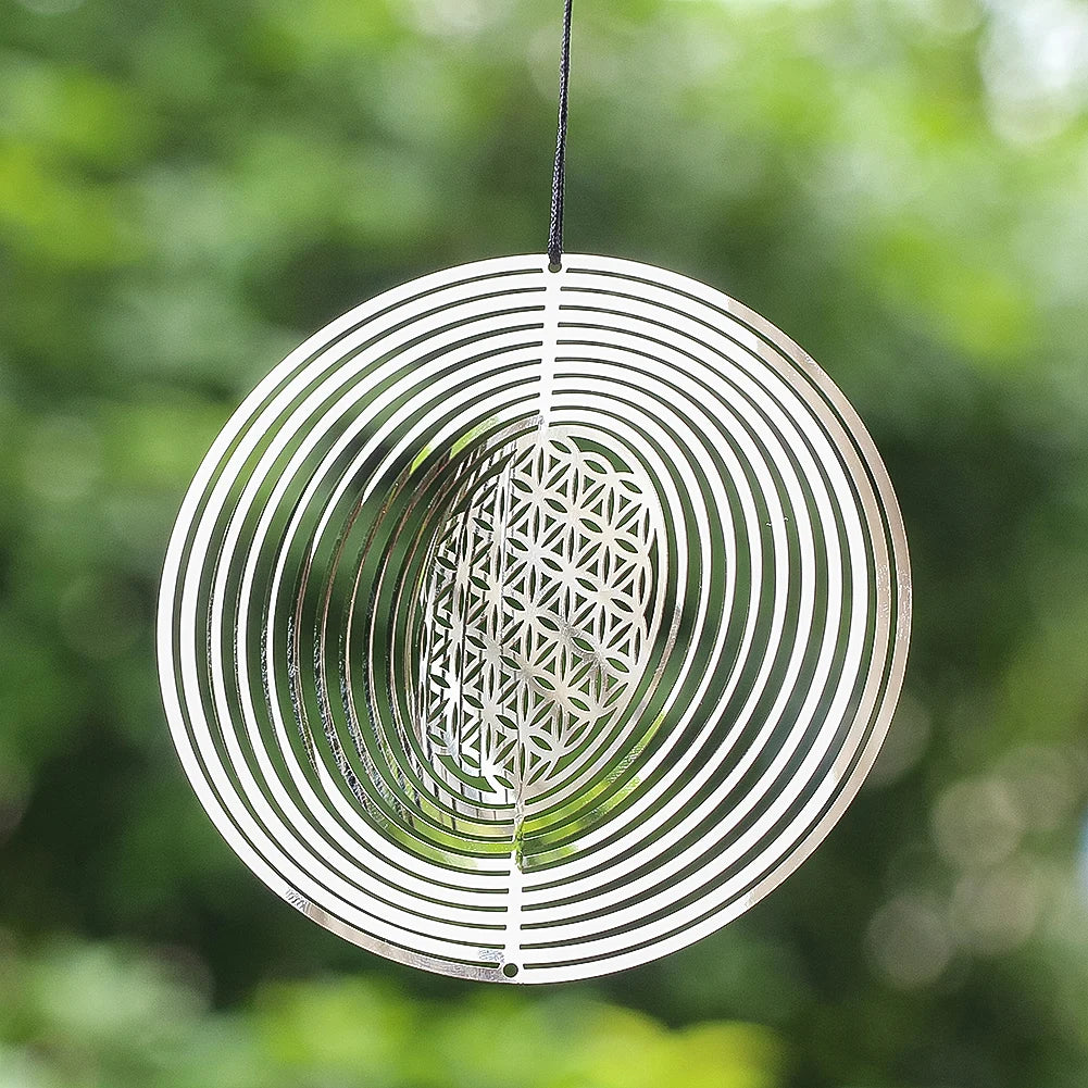 Wind Spinner 3D Mandala Flower of Life Wind Chimes Parts Mirror Reflection Catcher Yoga Meditation Hanging Yard Decor