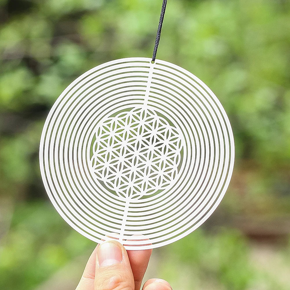 Wind Spinner 3D Mandala Flower of Life Wind Chimes Parts Mirror Reflection Catcher Yoga Meditation Hanging Yard Decor