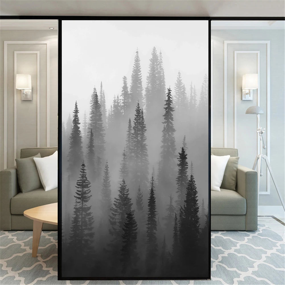 Privacie Windows Film Decorative Forest Stained Glass Window Stickers No Glue Static Cling Frosted Window Cling Window Tint