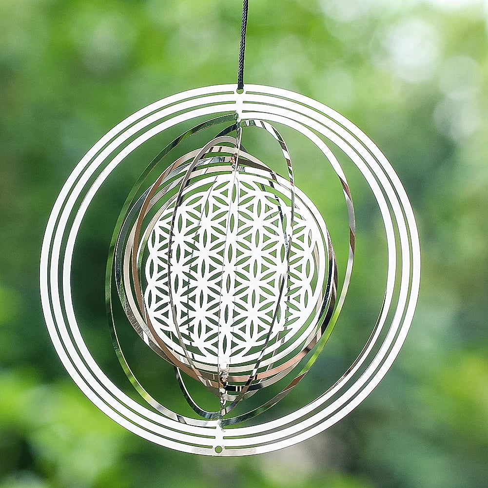 Wind Spinner 3D Mandala Flower of Life Wind Chimes Parts Mirror Reflection Catcher Yoga Meditation Hanging Yard Decor