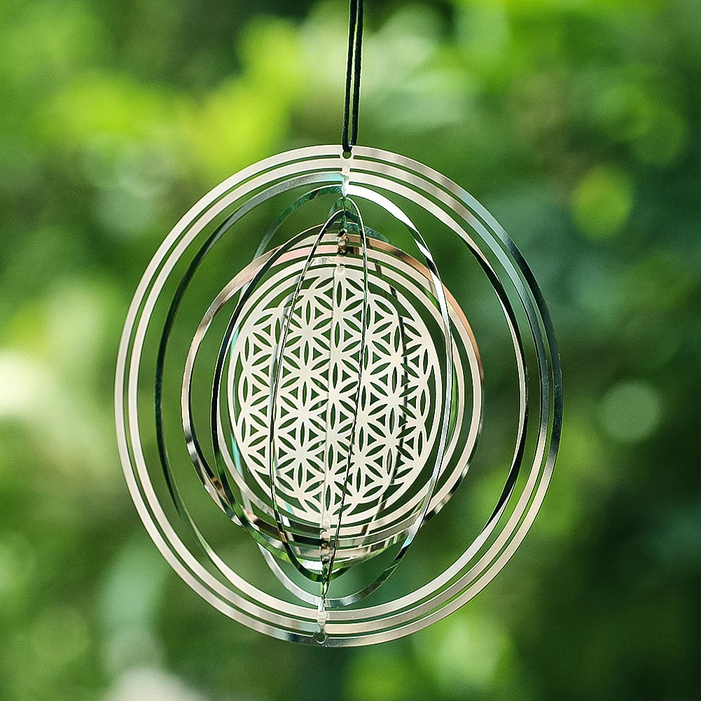 Wind Spinner 3D Mandala Flower of Life Wind Chimes Parts Mirror Reflection Catcher Yoga Meditation Hanging Yard Decor