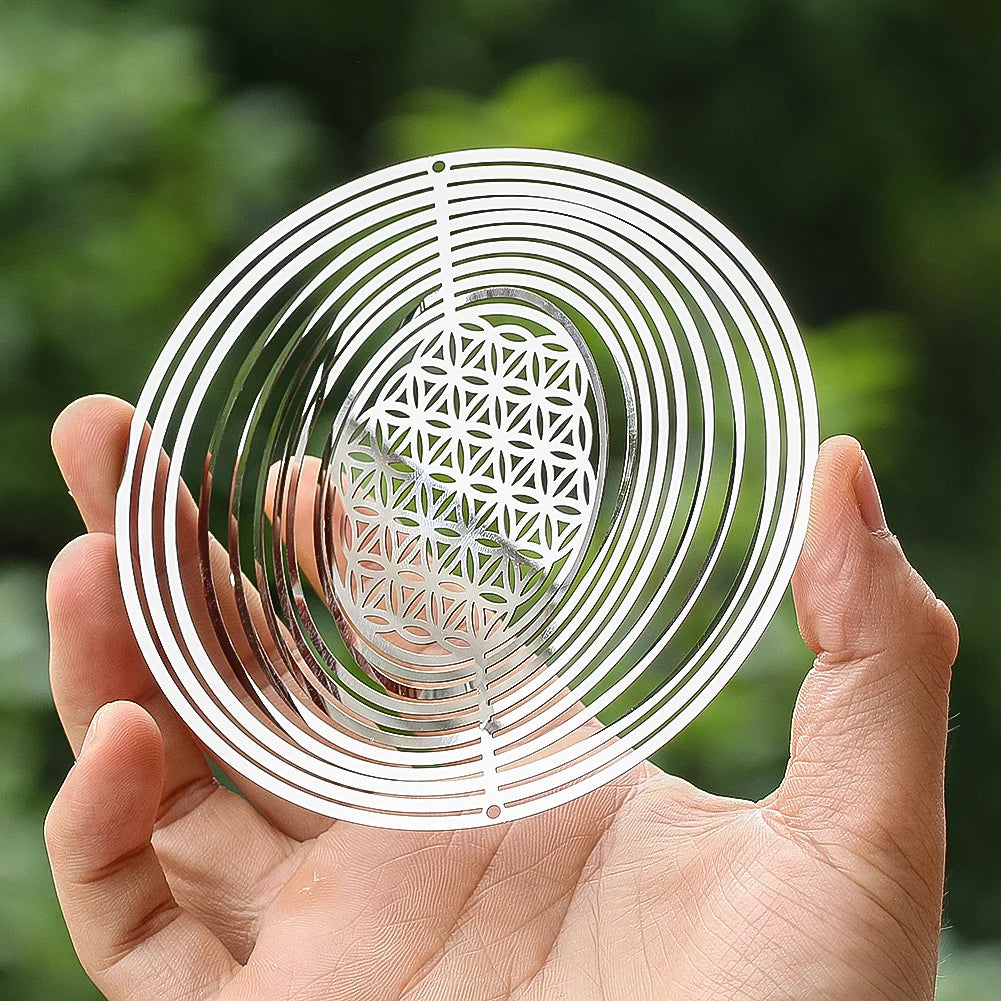 3.9inch Wind Spinner 3D Mandala Flower of Life Wind Chimes Parts Mirror Reflection Catcher Yoga Meditation Hanging Yard Decor