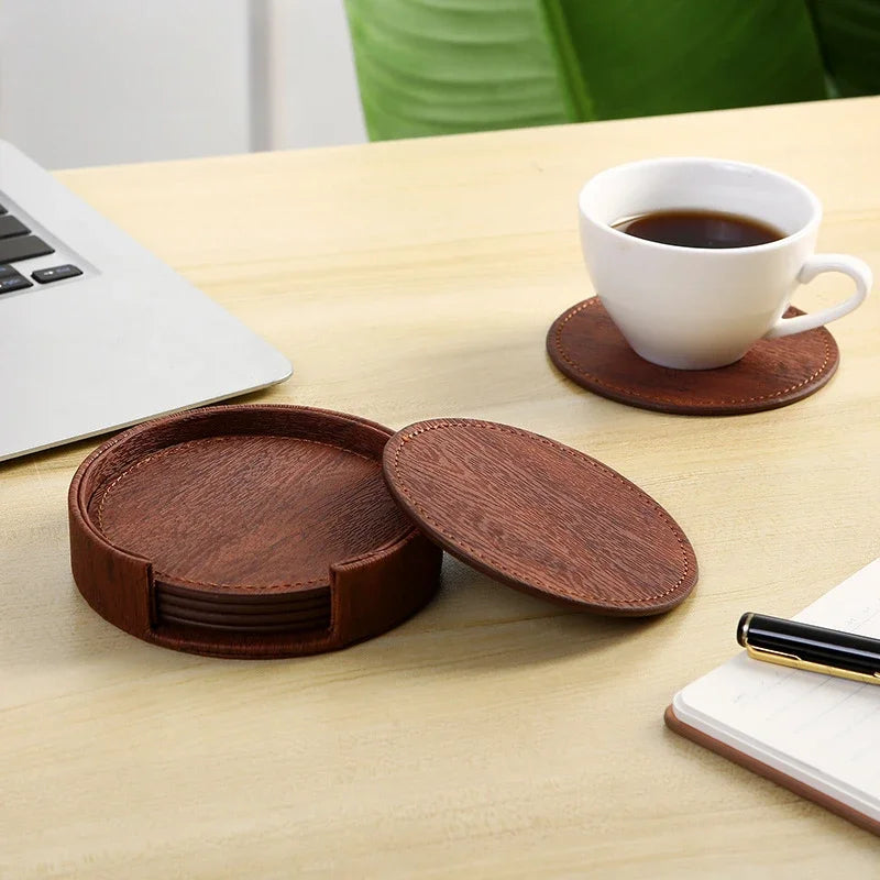 Wood Grain Leather Coaster Set – Quiet texture, simple warmth for everyday moments