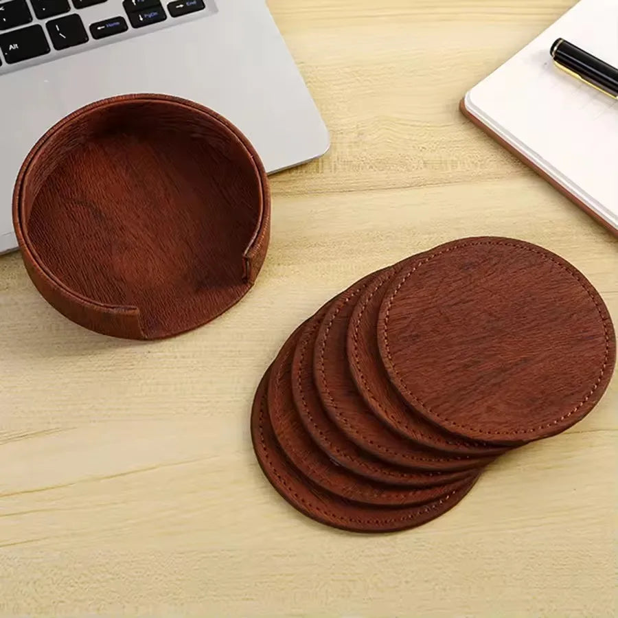 Wood Grain Leather Coaster Set – Quiet texture, simple warmth for everyday moments