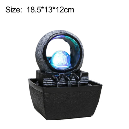 Antique Water Fountain Feng Shui with Rolling Ball LED Light Tabletop Fountain Decoration Living Room Office Home Lucky Ornament