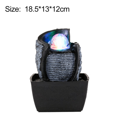 Antique Water Fountain Feng Shui with Rolling Ball LED Light Tabletop Fountain Decoration Living Room Office Home Lucky Ornament