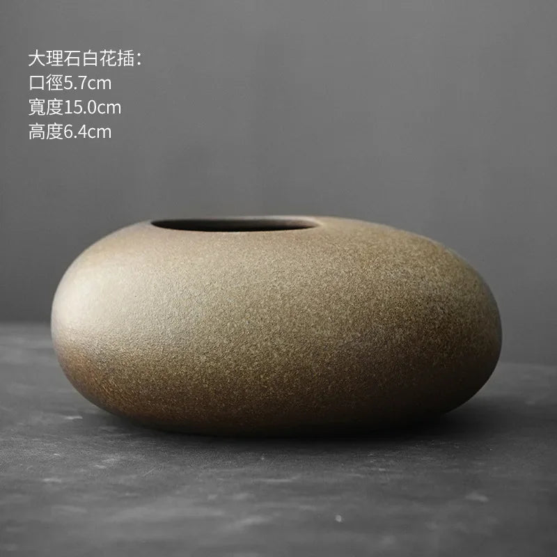 Japanese Style Black Terracotta Vase Imitation Stone Abstract Flower Arranger Table Top Vintage Ornament Living Room Flower Vase