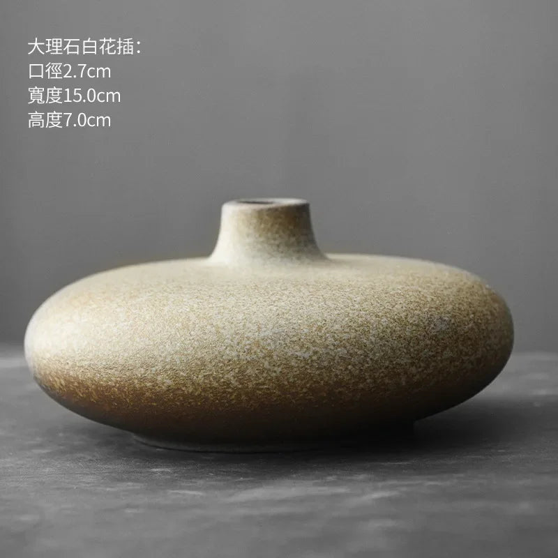 Japanese Style Black Terracotta Vase Imitation Stone Abstract Flower Arranger Table Top Vintage Ornament Living Room Flower Vase