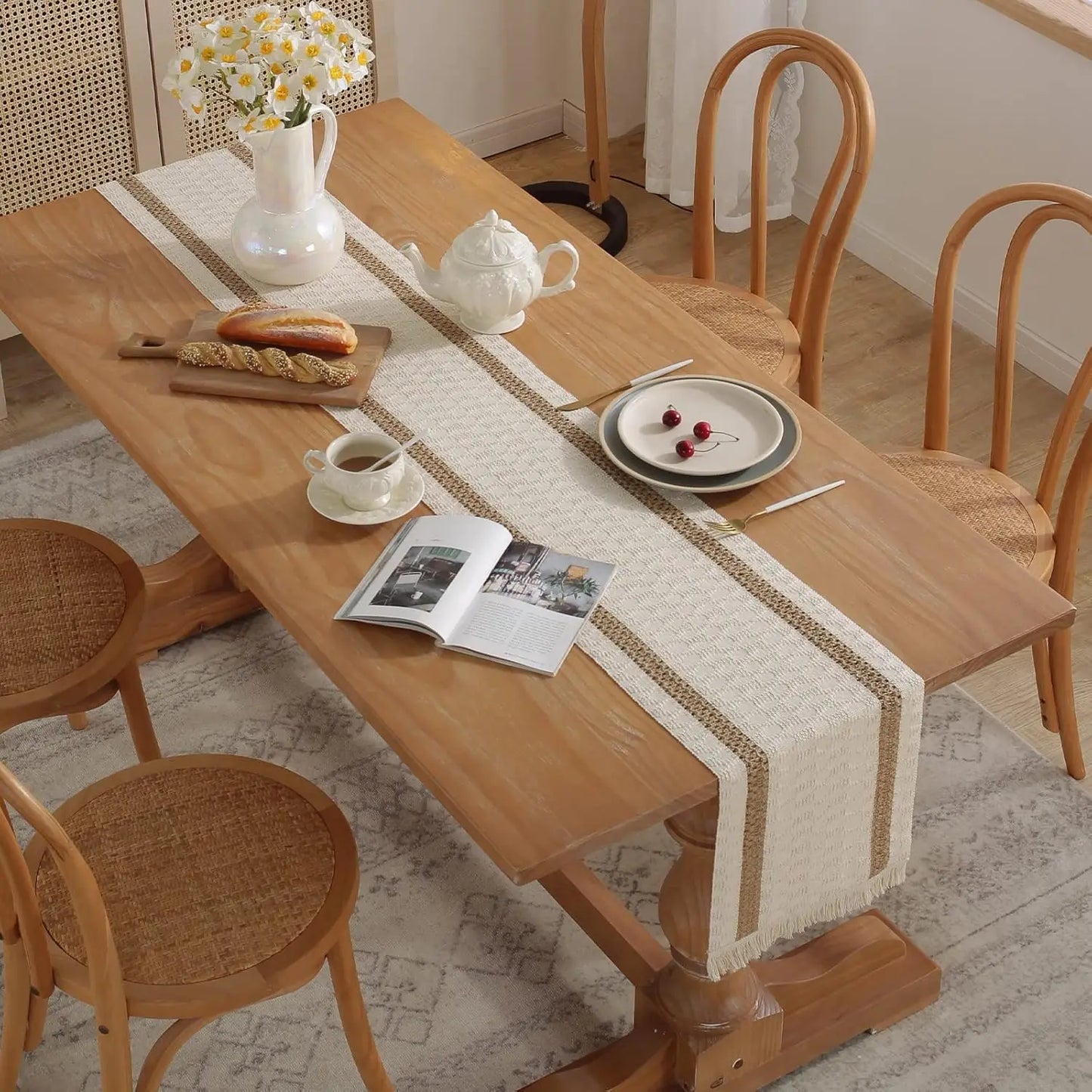 Boho Blue Hemstitch Table Runner – Soft threads of calm and character