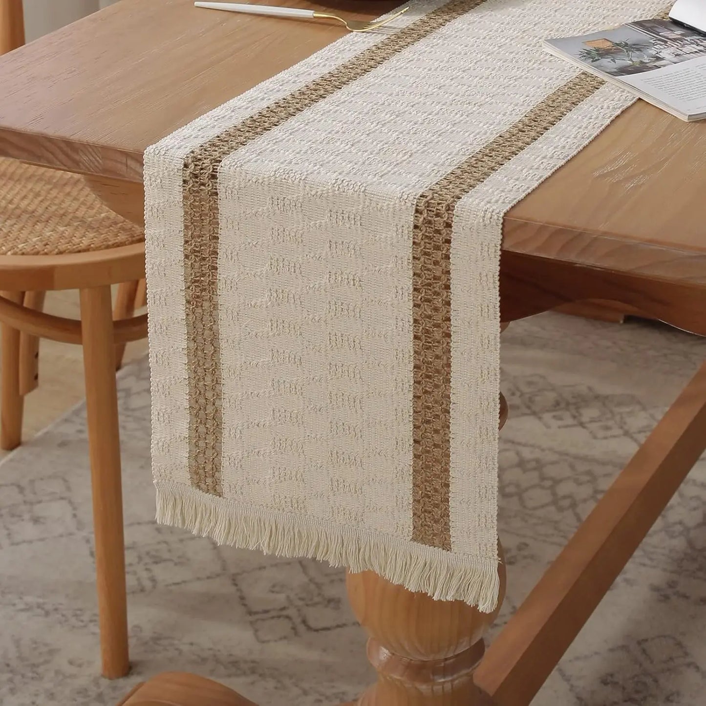Boho Blue Hemstitch Table Runner – Soft threads of calm and character